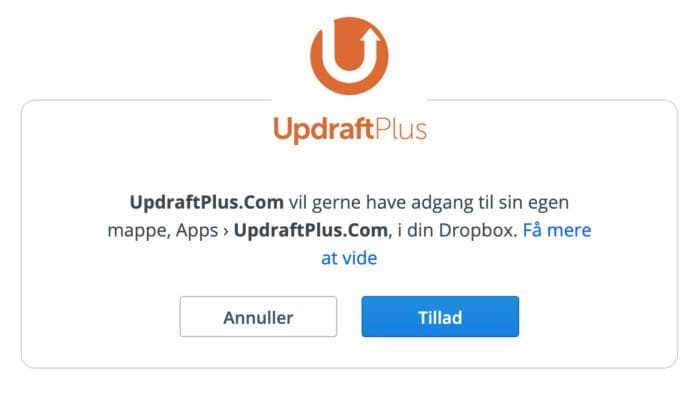 Accept af Dropbox i UpdraftPlus