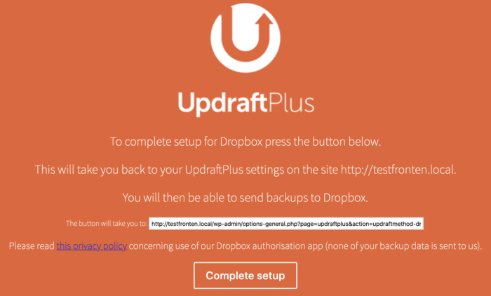 Afslut forbindelsen mellem Updraftplus og Dropbox