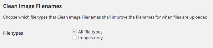 Indstillinger for pluginnet Clean Image Filenames