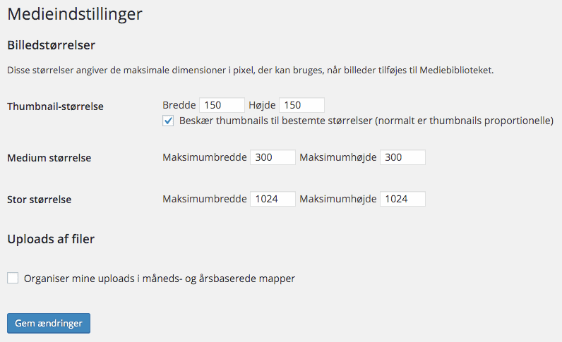 Medieindstillinger i WordPress